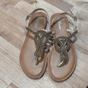 Forever 21 Gold Braided T-Strap Sandals